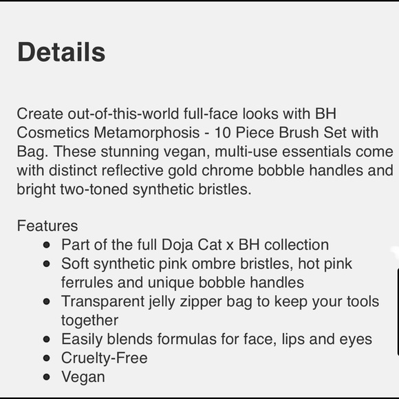 NIB - BH COSMETICS - DOJA CAT METAMORPHOSIS 10 Piece Brush Set with Bag - Picture 16 of 16